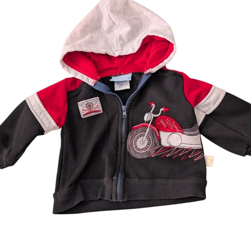 Vintage Y2K Infant Embroidered Motorcycle Zip Up‎ Hoodie Black Red
